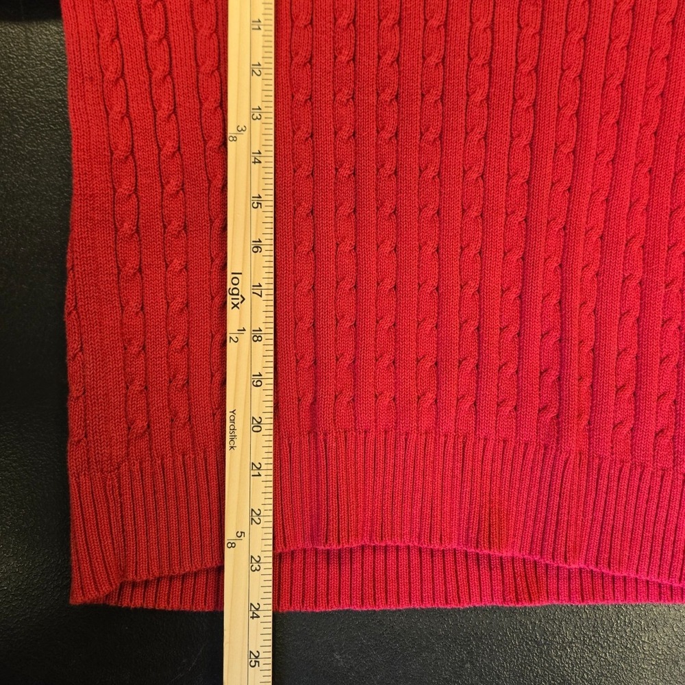 Cabin Core Cable Knit Sweater PM Red Cotton Crew Neck Preppy Pullover PM Red - Picture 9 of 9